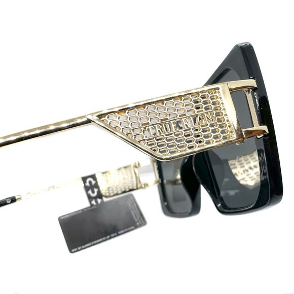 True Religion TR93244 Rockabilly Black Oversized Square Sunglasses Gold Temples